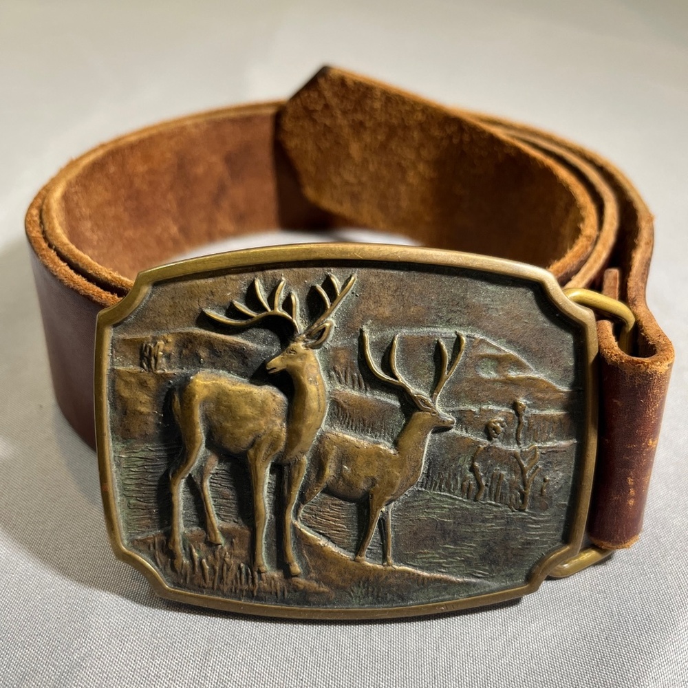 Vintage Brass Belt Buckle STS Cowboy